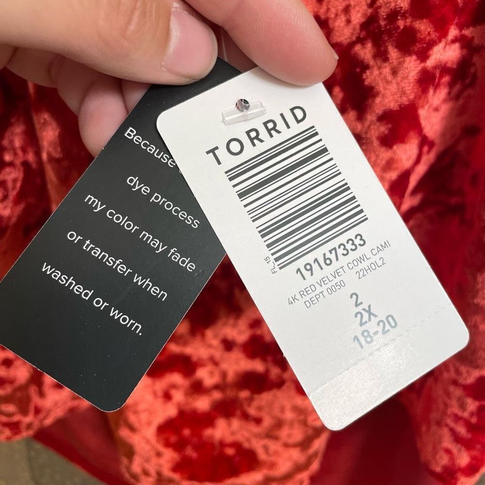 Torrid Red Velvet Cowl Neck Camisole Tank Top, 2X 18/20 NWT - Picture 4 of 10